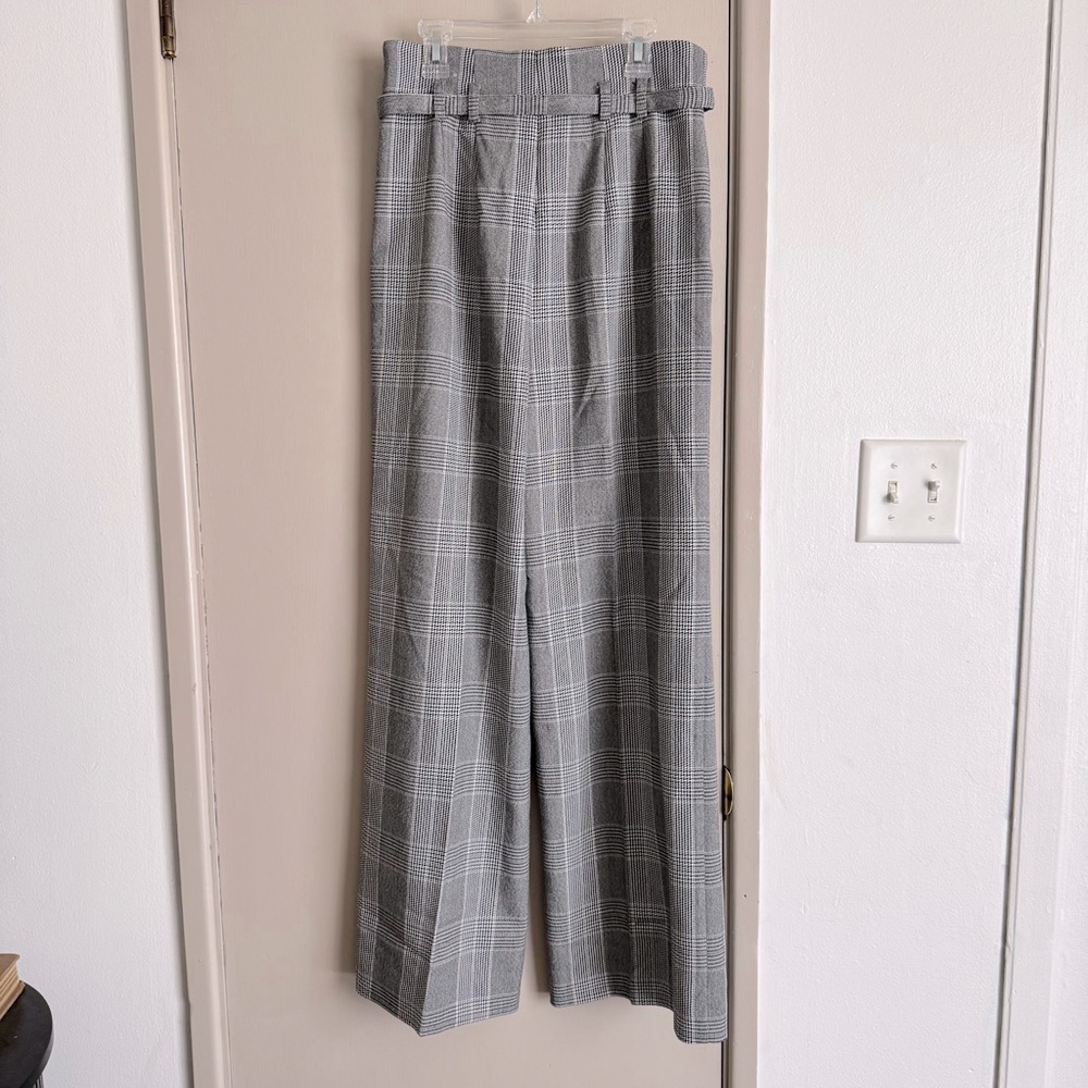 Express Gray Plaid High Rise Wide Leg Trouser Pants - Picture 2 of 6
